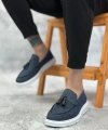 Shoecide Sb0005 Bağcıksız Yüksek Taban Klasik Keten Lacivert Püsküllü Erkek Ayakkabı