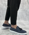 Shoecide Sb0005 Bağcıksız Yüksek Taban Klasik Keten Lacivert Püsküllü Erkek Ayakkabı