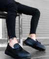 Shoecide Sb0005 Bağcıksız Yüksek Taban Klasik Siyah Parlak Kuşaklı Püsküllü Erkek Ayakkabı