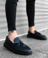 Shoecide Sb0005 Bağcıksız Yüksek Taban Klasik Siyah Parlak Kuşaklı Püsküllü Erkek Ayakkabı