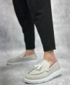 Shoecide Sb0005 Bağcıksız Yüksek Taban Klasik Yeni Keten Gri Püsküllü Erkek Ayakkabı