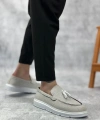 Shoecide Sb0005 Bağcıksız Yüksek Taban Klasik Yeni Keten Gri Püsküllü Erkek Ayakkabı