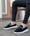 Shoecide Sb0005 Bağcıksız Yüksek Taban Siyah Beyaz Taban Cilt Kemerli Klasik Püsküllü Corcik Erkek Ayakkabı