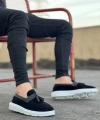 Shoecide Sb0005 Bağcıksız Yüksek Taban Siyah Beyaz Taban Cilt Kemerli Klasik Püsküllü Corcik Erkek Ayakkabı