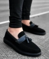 Shoecide Sb0005 Bağcıksız Yüksek Taban Siyah Kemerli Klasik Püsküllü Corcik Erkek Ayakkabı