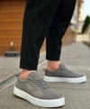 Shoecide Sb0104 Bağcıklı Gri Süet Beyaz Taban Spor Klasik Erkek Ayakkabı