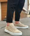 Shoecide Sb0104 Bağcıklı Krem Süet Beyaz Taban Spor Klasik Erkek Ayakkabı