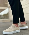 Shoecide Sb0104 Bağcıklı Krem Süet Beyaz Taban Spor Klasik Erkek Ayakkabı