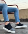 Shoecide Sb0104 Bağcıklı Siyah Ekose Süet Beyaz Taban Spor Klasik Erkek Ayakkabı