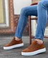 Shoecide Sb0104 Bağcıklı Taba Süet Beyaz Taban Spor Klasik Erkek Ayakkabı
