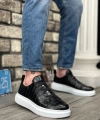 Shoecide Sb0134 Boa Kalın Yüksek Beyaz Taban Desenli Çapraz Bant Siyah Erkek Ayakkabı