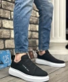 Shoecide Sb0134 Boa Kalın Yüksek Taban Çapraz Bant Siyah Beyaz Erkek Ayakkabı