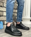 Shoecide Sb0134 Boa Kalın Yüksek Taban Desenli Çapraz Bant Siyah Erkek Ayakkabı