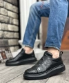 Shoecide Sb0134 Boa Kalın Yüksek Taban Desenli Çapraz Bant Siyah Erkek Ayakkabı