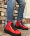 Shoecide Sb0142 Bantlı Erkek Yüksek Taban Kırmızı Spor Bot
