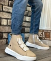 Shoecide Sb0142 Bantlı Erkek Yüksek Taban Krem Beyaz Spor Bot