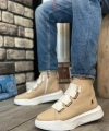 Shoecide Sb0142 Bantlı Erkek Yüksek Taban Krem Beyaz Spor Bot