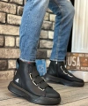 Shoecide Sb0142 Bantlı Erkek Yüksek Taban Siyah Tabanlı Spor Bot