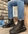 Shoecide Sb0142 Bantlı Erkek Yüksek Taban Siyah Tabanlı Spor Bot