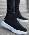 Shoecide Sb0150 Bağcıksız Bantlı Erkek Yüksek Taban Siyah Spor Bot