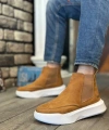 Shoecide Sb0150 Bağcıksız Erkek Taba Süet Beyaz Yüksek Taban Spor Bot