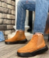 Shoecide Sb0150 Bağcıksız Erkek Taba Süet Siyah Yüksek Taban Spor Bot