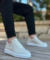 Shoecide Sb0152 Bağcıklı Yüksek Taban Krem Keten Erkek Ayakkabı