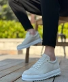 Shoecide Sb0152 Bağcıklı Yüksek Taban Krem Keten Erkek Ayakkabı