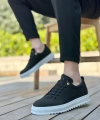 Shoecide Sb0152 Bağcıklı Yüksek Taban Siyah Keten Erkek Ayakkabı