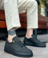 Shoecide Sb0152 Bağcıklı Yüksek Taban Siyah Keten Siyah Taban Erkek Ayakkabı