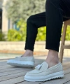 Shoecide Sb0154 Bağcıksız Yüksek Taban Beyaz Keten Püsküllü Erkek Ayakkabı