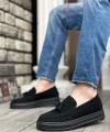 Shoecide Sb0154 Bağcıksız Yüksek Taban Süet Siyah Renk Siyah Taban Püsküllü Erkek Ayakkabı