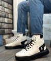 Shoecide Sb0155 Bağcıklı Erkek Yüksek Taban Beyaz Siyah Taban Spor Bot