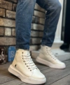 Shoecide Sb0155 Bağcıklı Erkek Yüksek Taban Beyaz Spor Bot