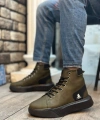 Shoecide Sb0155 Bağcıklı Erkek Yüksek Taban Haki Spor Bot