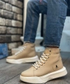 Shoecide Sb0155 Bağcıklı Erkek Yüksek Taban Krem Beyaz Taban Spor Bot