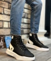 Shoecide Sb0155 Bağcıklı Erkek Yüksek Taban Siyah Beyaz Siyah Taban Spor Bot