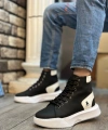 Shoecide Sb0155 Bağcıklı Erkek Yüksek Taban Siyah Beyaz Siyah Taban Spor Bot