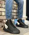 Shoecide Sb0155 Bağcıklı Erkek Yüksek Taban Siyah Beyaz Spor Bot