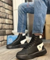 Shoecide Sb0155 Bağcıklı Erkek Yüksek Taban Siyah Beyaz Spor Bot