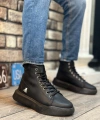 Shoecide Sb0155 Bağcıklı Erkek Yüksek Taban Siyah Spor Bot