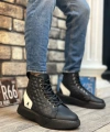 Shoecide Sb0159 Bağcıklı Erkek Yüksek Taban Siyah Beyaz Spor Bot