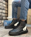 Shoecide Sb0159 Bağcıklı Erkek Yüksek Taban Siyah Beyaz Spor Bot