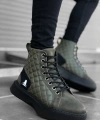 Shoecide Sb0159 Bağcıklı Haki Kapitone Erkek Yüksek Taban Spor Bot