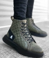Shoecide Sb0159 Bağcıklı Haki Kapitone Erkek Yüksek Taban Spor Bot