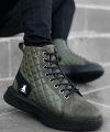 Shoecide Sb0159 Bağcıklı Haki Kapitone Erkek Yüksek Taban Spor Bot