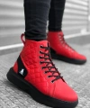 Shoecide Sb0159 Bağcıklı Kırmızı Kapitone Erkek Yüksek Taban Spor Bot