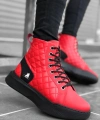 Shoecide Sb0159 Bağcıklı Kırmızı Kapitone Erkek Yüksek Taban Spor Bot