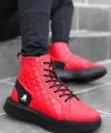 Shoecide Sb0159 Bağcıklı Kırmızı Kapitone Erkek Yüksek Taban Spor Bot