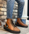 Shoecide Sb0159 Bağcıklı Koyu Taba Kapitone Erkek Yüksek Taban Spor Bot